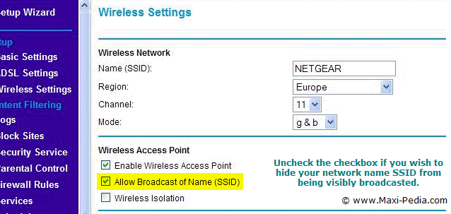 Hide network name SSID - access point configuration
