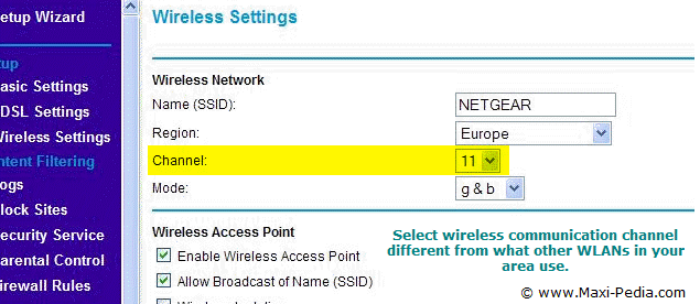 Wireless broadcast channel access point setting