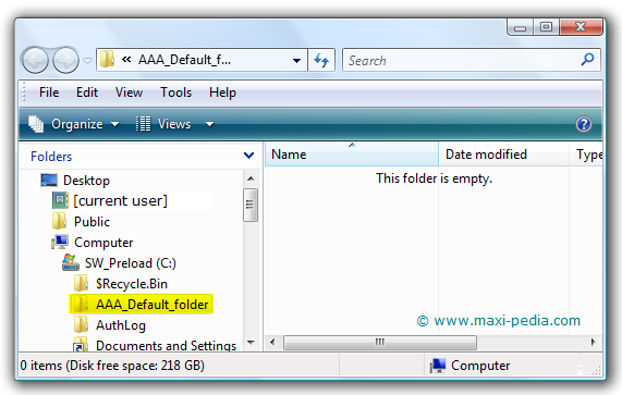 Windows Explorer default folder