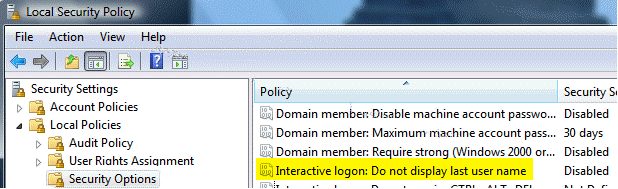 Dontdisplaylastusername setting via policy editor