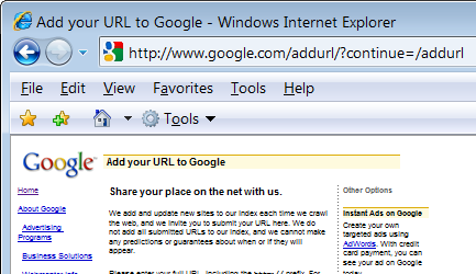 How to add URL to Google
