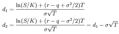 Option theta d1 and d2 parameters formula