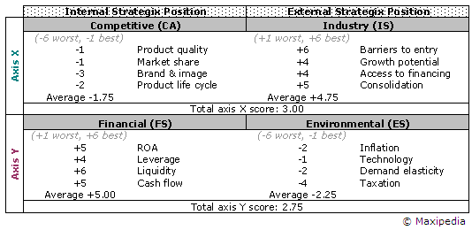 SPACE matrix average scores table