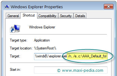 Windows 7 Explorer default folder